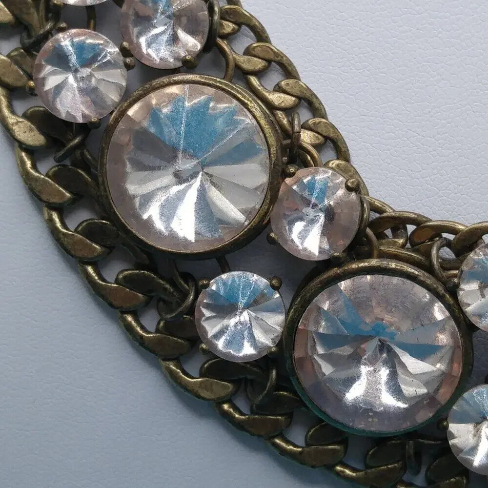 Fossil Distressed Rhinestone Necklace, Rivoli Clear Rhinestones, 18 Inches